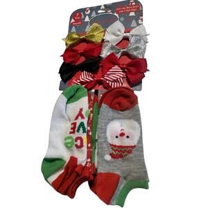 Girl's Christmas Socks & Bows Size 6-8 (7 Pairs Of Socks 6 Bows)